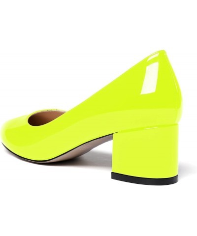 Womens Party Round Toe Dress Slip On Patent Chunky Low Heel Pumps Shoes 2 Inch Neon Yellow $33.74 Pumps