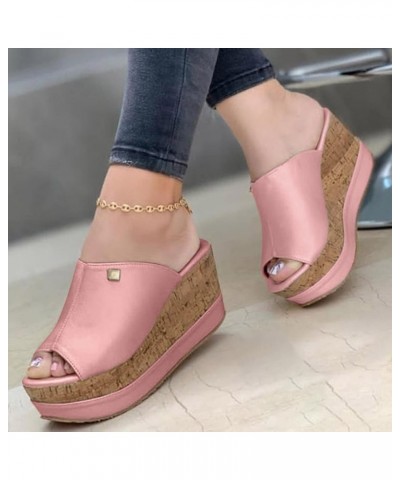 Fall Slippers Fall Clogs Wedge Halloween Plus Size Sandals Women Shallow Mouth High Heel Garden Platform Plus Size Shoes Pink...