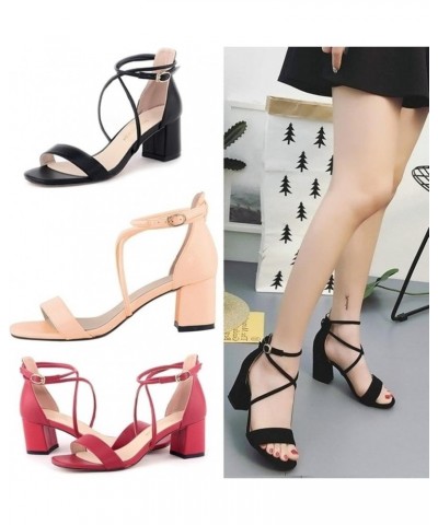 Women Sandals Sexy Matte Open Toe High Heel Sandals - Low Heel Sandals - Red - Wedding Party Shoes - Plus Size $35.77 Sandals