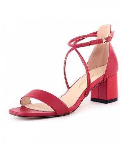 Women Sandals Sexy Matte Open Toe High Heel Sandals - Low Heel Sandals - Red - Wedding Party Shoes - Plus Size $35.77 Sandals