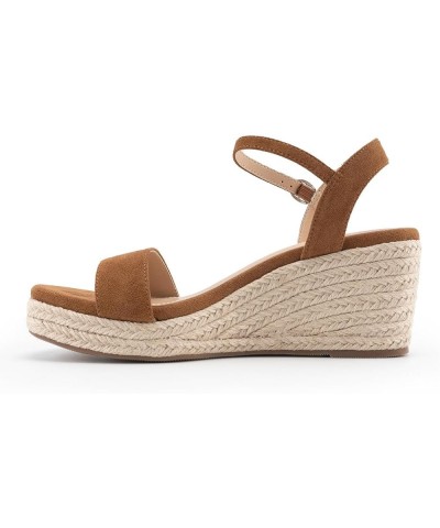 Espadrilles Strappy Suede Wedge Sandals for Women Dressy Summer Ankle Strap Buckle Open Toe Sandals Brown $30.67 Sandals