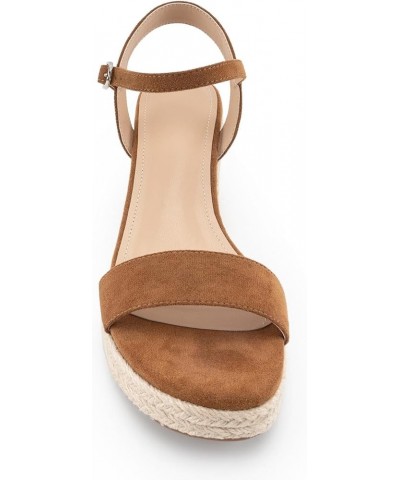 Espadrilles Strappy Suede Wedge Sandals for Women Dressy Summer Ankle Strap Buckle Open Toe Sandals Brown $30.67 Sandals