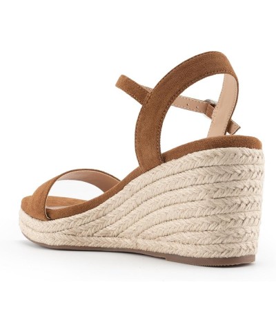 Espadrilles Strappy Suede Wedge Sandals for Women Dressy Summer Ankle Strap Buckle Open Toe Sandals Brown $30.67 Sandals