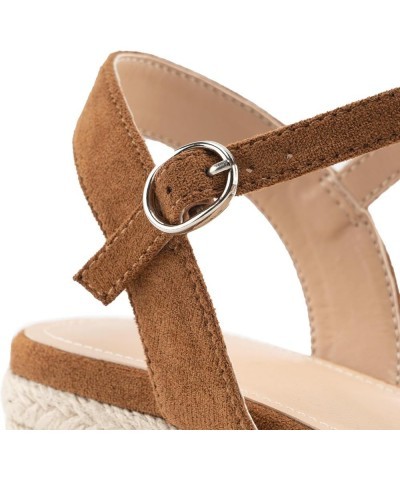 Espadrilles Strappy Suede Wedge Sandals for Women Dressy Summer Ankle Strap Buckle Open Toe Sandals Brown $30.67 Sandals