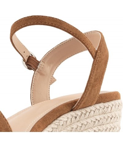 Espadrilles Strappy Suede Wedge Sandals for Women Dressy Summer Ankle Strap Buckle Open Toe Sandals Brown $30.67 Sandals