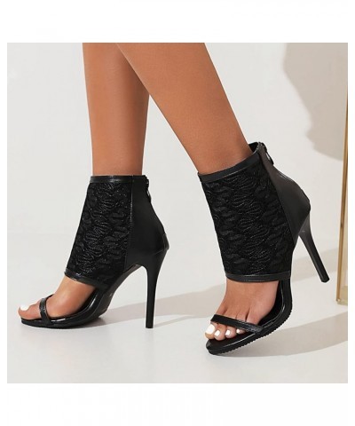 Women's Stiletto Open Toe Sandals for Summer with Zipper Black $20.39 Sandals