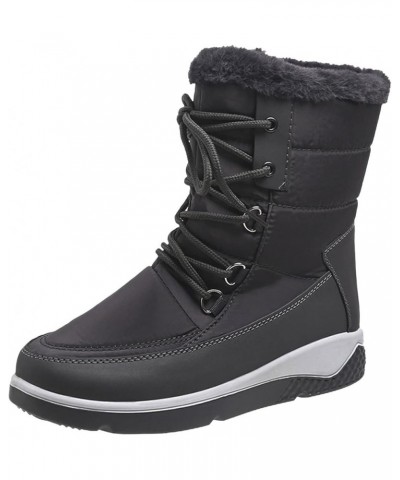 Women Snow Boots Thick Bottom Non Slip Plush Round Toe Lace Up Warm Comfortable Women Snow Boots Casual Grey $22.28 Boots