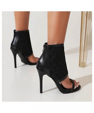 Women's Stiletto Open Toe Sandals for Summer with Zipper Black $20.39 Sandals