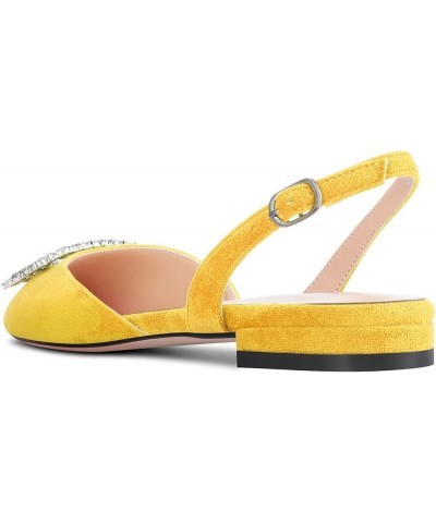 Women Chunky Block Low Heel Pointed Toe Flats Shoes Slingback Buckle Rhinestone Crystal Party Cute 0.6 Inches Heels Yellow $1...