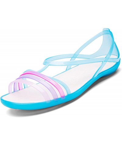 Women's Colorful Neon Jelly Open Toe Sandals,Summer Fashion T-Strap Rainbow Gladiator Clear Beach Rain Shoes Flats Jellies Sa...