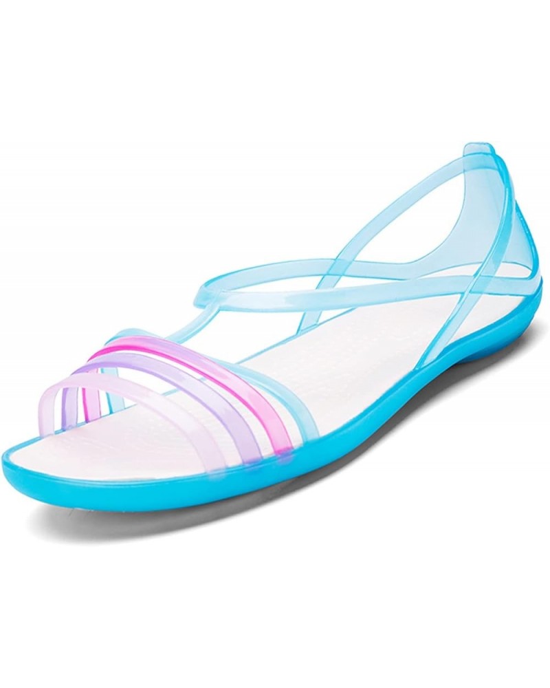 Women's Colorful Neon Jelly Open Toe Sandals,Summer Fashion T-Strap Rainbow Gladiator Clear Beach Rain Shoes Flats Jellies Sa...