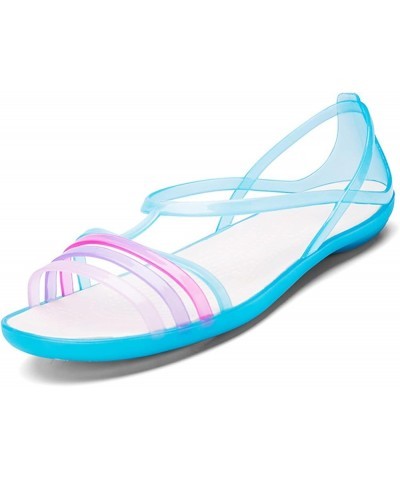 Women's Colorful Neon Jelly Open Toe Sandals,Summer Fashion T-Strap Rainbow Gladiator Clear Beach Rain Shoes Flats Jellies Sa...