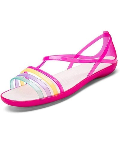 Women's Colorful Neon Jelly Open Toe Sandals,Summer Fashion T-Strap Rainbow Gladiator Clear Beach Rain Shoes Flats Jellies Sa...