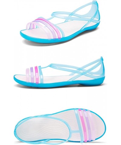 Women's Colorful Neon Jelly Open Toe Sandals,Summer Fashion T-Strap Rainbow Gladiator Clear Beach Rain Shoes Flats Jellies Sa...