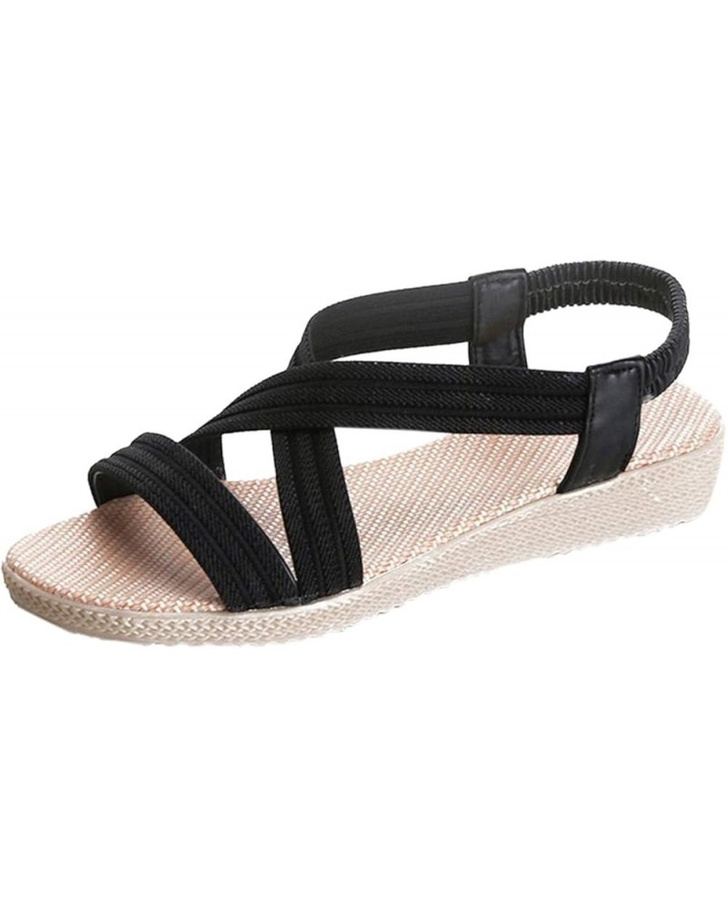 thong sandals for women womens summer wedge Open Toe Low Heel Slipper elastic strap Black $13.26 Sandals