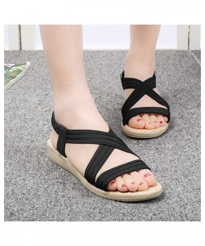 thong sandals for women womens summer wedge Open Toe Low Heel Slipper elastic strap Black $13.26 Sandals