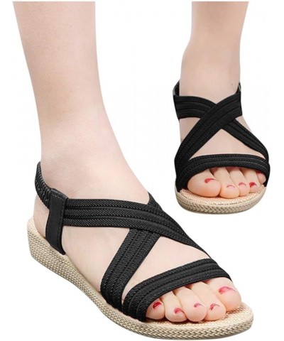 thong sandals for women womens summer wedge Open Toe Low Heel Slipper elastic strap Black $13.26 Sandals