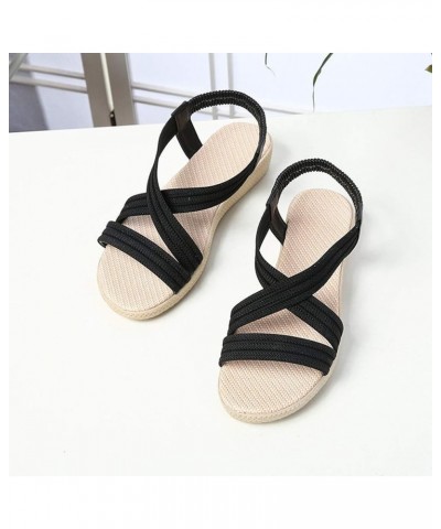 thong sandals for women womens summer wedge Open Toe Low Heel Slipper elastic strap Black $13.26 Sandals