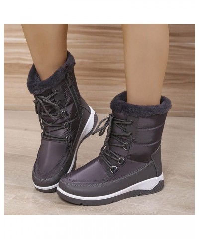 Women Snow Boots Thick Bottom Non Slip Plush Round Toe Lace Up Warm Comfortable Women Snow Boots Casual Grey $22.28 Boots