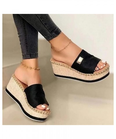 Women's Platform Sandals Ladies Slip on Slide Mules Hessian Espadrilles 2023 Summer Casual Wedge High Heel Slippers Comfort O...