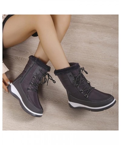 Women Snow Boots Thick Bottom Non Slip Plush Round Toe Lace Up Warm Comfortable Women Snow Boots Casual Grey $22.28 Boots