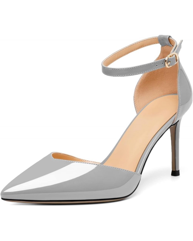 Women's Pointed Toe High Heels Ankle Strap Pumps D'Orsay Ankle Strap Pumps Shoes Dress Wedding Sandals Shoes Grey $33.83 Pumps