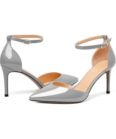 Women's Pointed Toe High Heels Ankle Strap Pumps D'Orsay Ankle Strap Pumps Shoes Dress Wedding Sandals Shoes Grey $33.83 Pumps