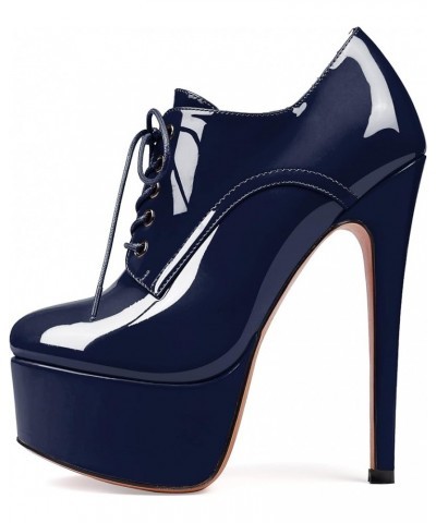 Women's Round Toe Lace Up Ankle Boots Platform High Heel Pumps Party Dress Shoes Navy Patent $21.60 Boots