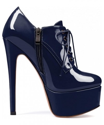 Women's Round Toe Lace Up Ankle Boots Platform High Heel Pumps Party Dress Shoes Navy Patent $21.60 Boots