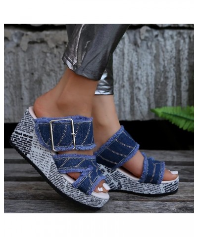 Women's Wedge Slides Comfortable Denim Strap Sandals Fashion Espadrille Walking Flip Flops Chunky High Heels Slippers Walking...