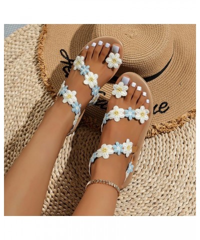 Womens Flat Sandals Strappy Lace-Up Square Open Toe Block Slingback Sandal Pump Sandals Party Sandals Shoes White $13.67 Sandals