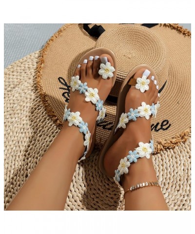 Womens Flat Sandals Strappy Lace-Up Square Open Toe Block Slingback Sandal Pump Sandals Party Sandals Shoes White $13.67 Sandals