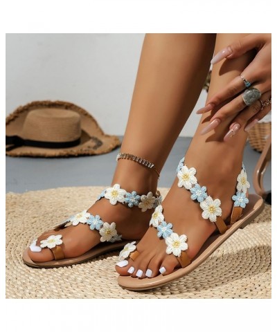 Womens Flat Sandals Strappy Lace-Up Square Open Toe Block Slingback Sandal Pump Sandals Party Sandals Shoes White $13.67 Sandals