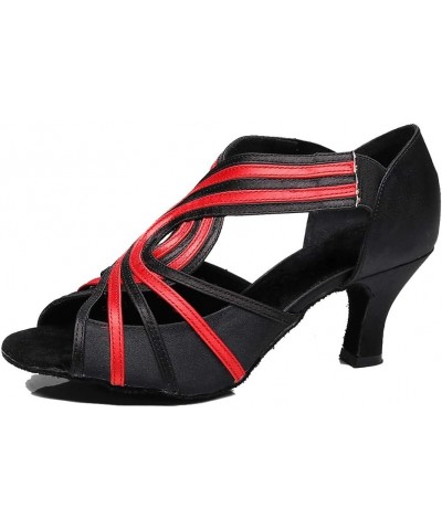 Women's Mid Heel Peep Toe Slip-on Rumba Samba Salsa Ballroom Modern Latin Dance Shoes Black Red-6cm Heel $23.03 Pumps