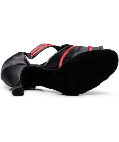 Women's Mid Heel Peep Toe Slip-on Rumba Samba Salsa Ballroom Modern Latin Dance Shoes Black Red-6cm Heel $23.03 Pumps