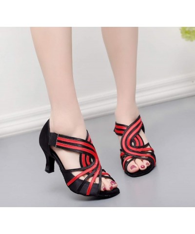 Women's Mid Heel Peep Toe Slip-on Rumba Samba Salsa Ballroom Modern Latin Dance Shoes Black Red-6cm Heel $23.03 Pumps