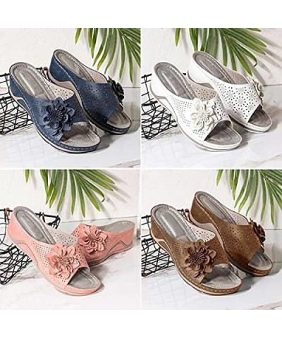 Women Fashion Fish Mouth Open Toe Sandals Slope Heel High Heels Foot Arch Support Wedge Slippers Summer Slipper Leather 3d Fl...