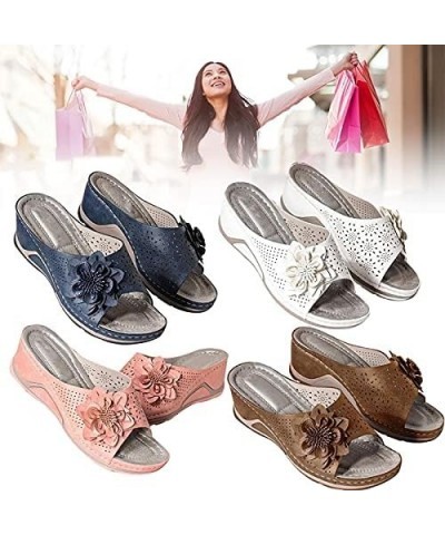 Women Fashion Fish Mouth Open Toe Sandals Slope Heel High Heels Foot Arch Support Wedge Slippers Summer Slipper Leather 3d Fl...