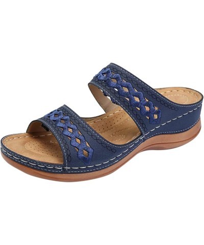 Womens Comfy Orthopedic Rhinestone Flats Sandals Two Strap Peep Toe Summer Block Heels Shoe Sandal 39-hyems-darkblue-4 $13.48...