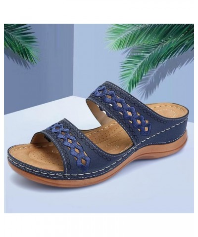 Womens Comfy Orthopedic Rhinestone Flats Sandals Two Strap Peep Toe Summer Block Heels Shoe Sandal 39-hyems-darkblue-4 $13.48...