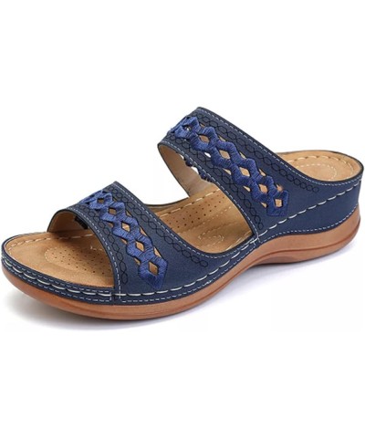 Womens Comfy Orthopedic Rhinestone Flats Sandals Two Strap Peep Toe Summer Block Heels Shoe Sandal 39-hyems-darkblue-4 $13.48...