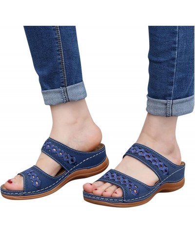 Womens Comfy Orthopedic Rhinestone Flats Sandals Two Strap Peep Toe Summer Block Heels Shoe Sandal 39-hyems-darkblue-4 $13.48...