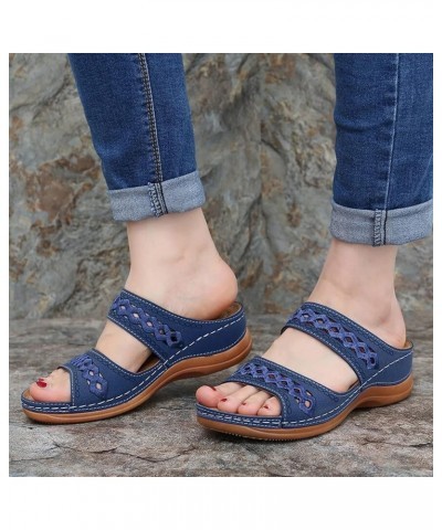 Womens Comfy Orthopedic Rhinestone Flats Sandals Two Strap Peep Toe Summer Block Heels Shoe Sandal 39-hyems-darkblue-4 $13.48...