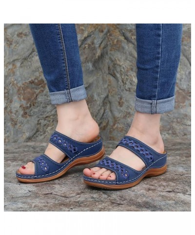 Womens Comfy Orthopedic Rhinestone Flats Sandals Two Strap Peep Toe Summer Block Heels Shoe Sandal 39-hyems-darkblue-4 $13.48...