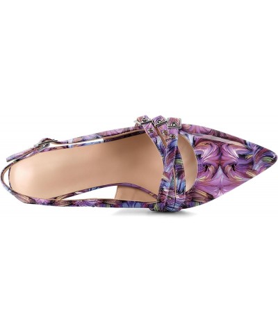 Women Slingback Heels Eyelet Buckle Strap Pointed Toe Slip On Kitten Heel Pumps Shoes Dressy 2.5 Inches Patent Floral Purple ...