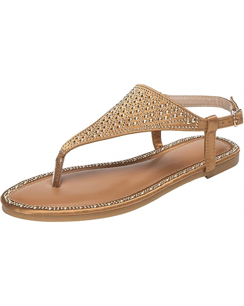 Spring and Summer Women Sandals Women Slip On Flat Sandals Casual Bling Rhinestone Strap Sandals Open Toe Slide Brown 8.5 $22...