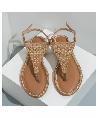 Spring and Summer Women Sandals Women Slip On Flat Sandals Casual Bling Rhinestone Strap Sandals Open Toe Slide Brown 8.5 $22...