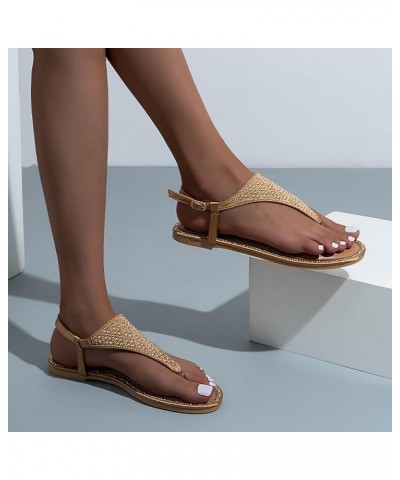 Spring and Summer Women Sandals Women Slip On Flat Sandals Casual Bling Rhinestone Strap Sandals Open Toe Slide Brown 8.5 $22...