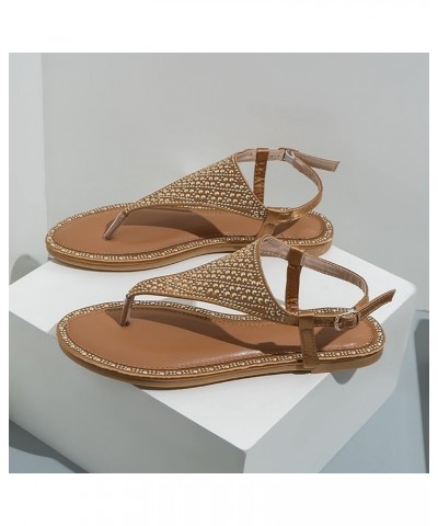 Spring and Summer Women Sandals Women Slip On Flat Sandals Casual Bling Rhinestone Strap Sandals Open Toe Slide Brown 8.5 $22...