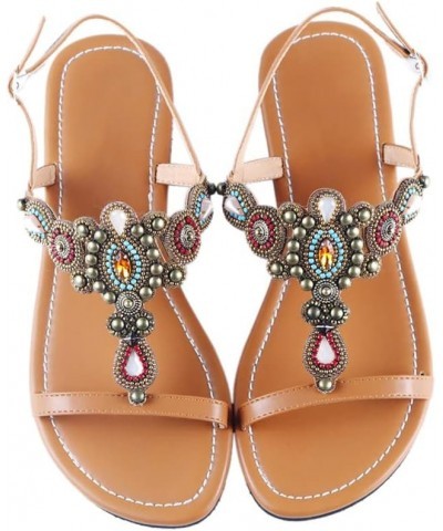 Women Boho Tribe Retro Sandals Rhinestone Peep Toe Summer Shoes Soft Beach Slipper 4.5 Brown $27.26 Sandals